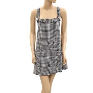 Free People Chrissie Mini Skirtall Dress Pinafore Black White Cotton XL 285823